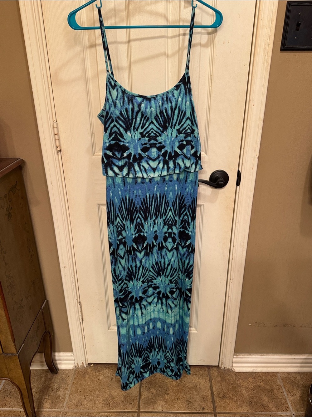 Derek Heart Blue Turquoise Patterned Maxi Dress
